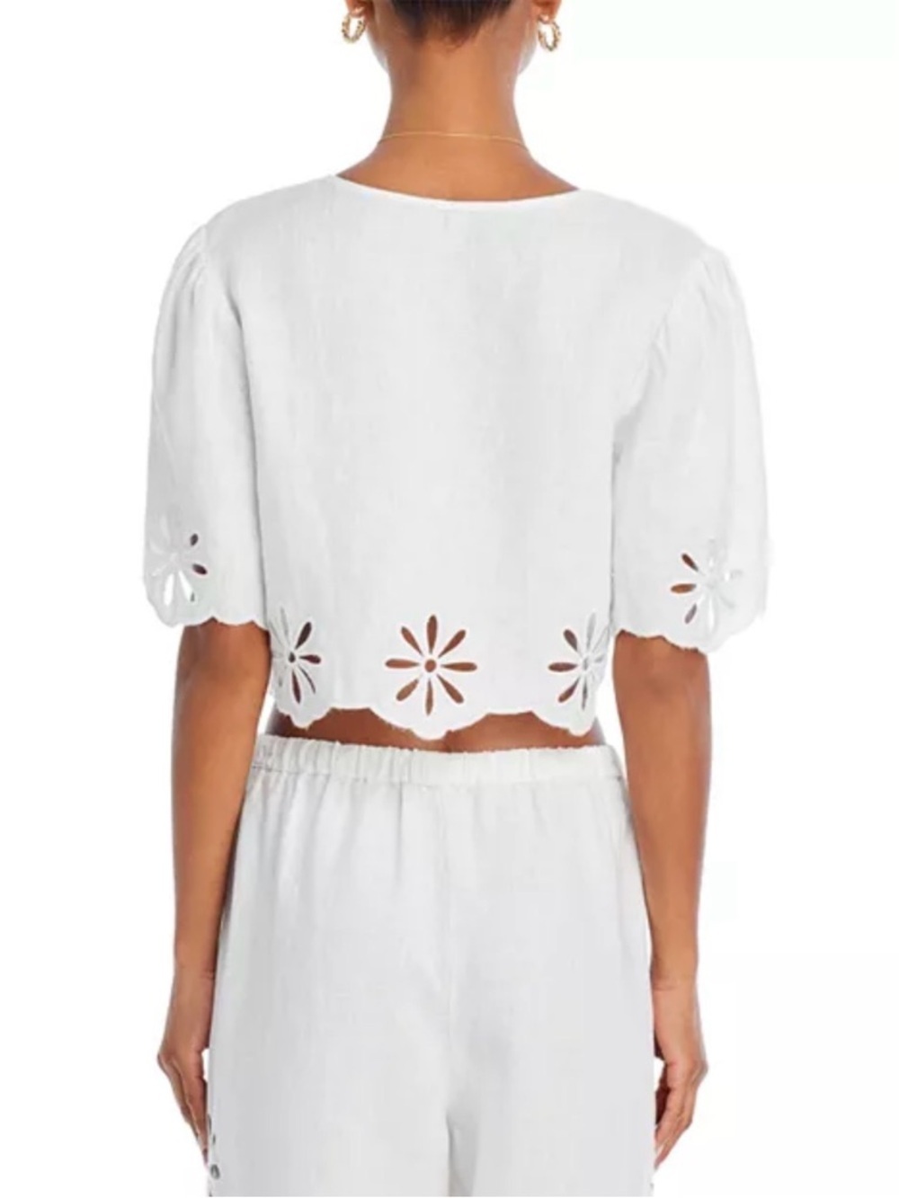Rails Pari Linen Tie-Front Eyelet Crop Top in White Size L - Picture 3 of 10
